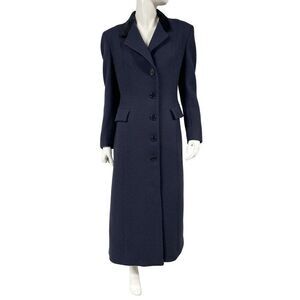 Womens Vintage Brooks Brothers Tailored Long Wool Overcoat Navy